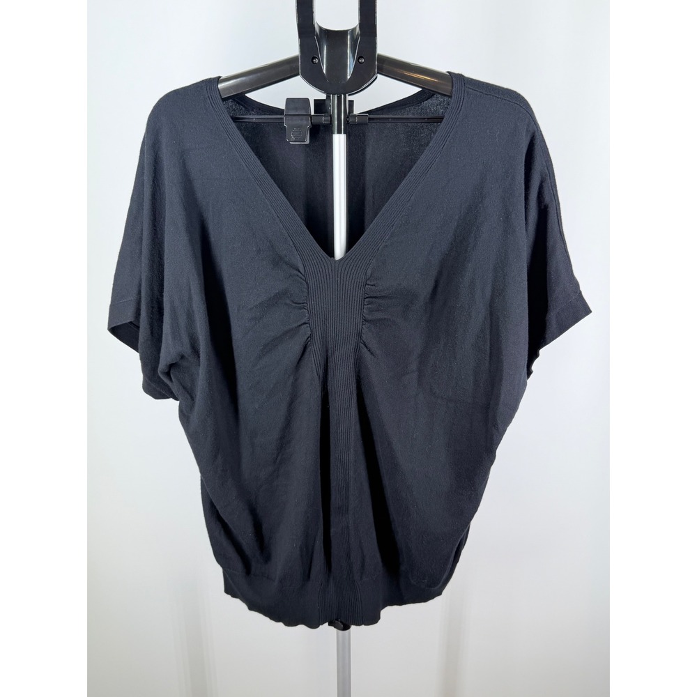 Lane Bryant Black V-Neck Short Sleeve Sweater Dolman Ruched Top Womens 14/16